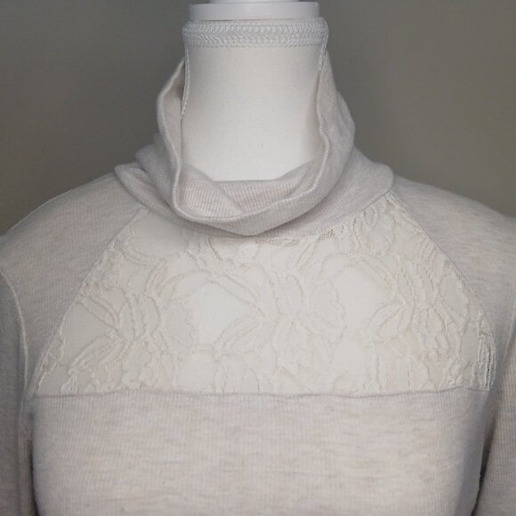 Anthropologie Eloise Ribbed Turtleneck Sweater Lace Oatmeal Large - Picture 5 of 9